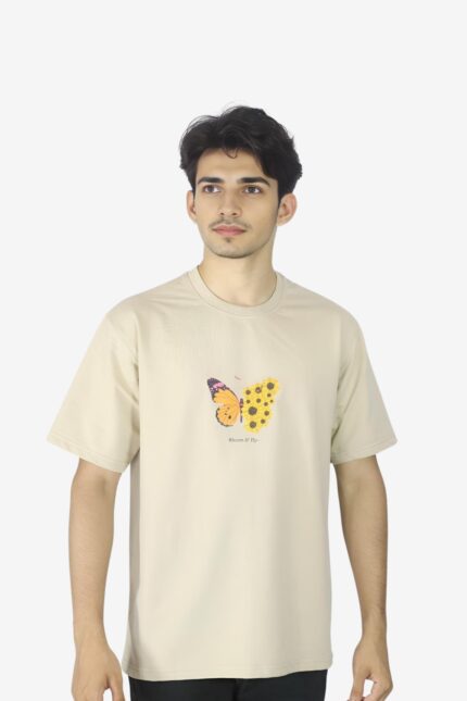 Beige Butterfly Oversized T-Shirt