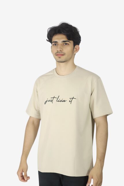 Just Livin It – Beige Oversized T-Shirt