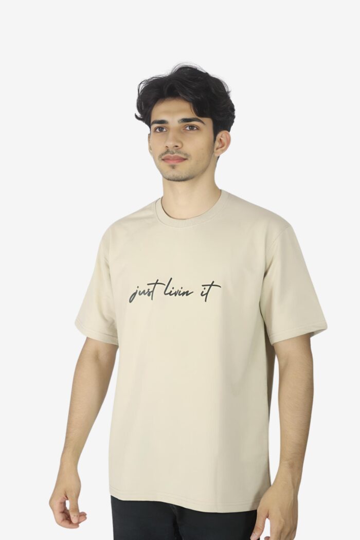 Just Livin It – Beige Oversized T-Shirt