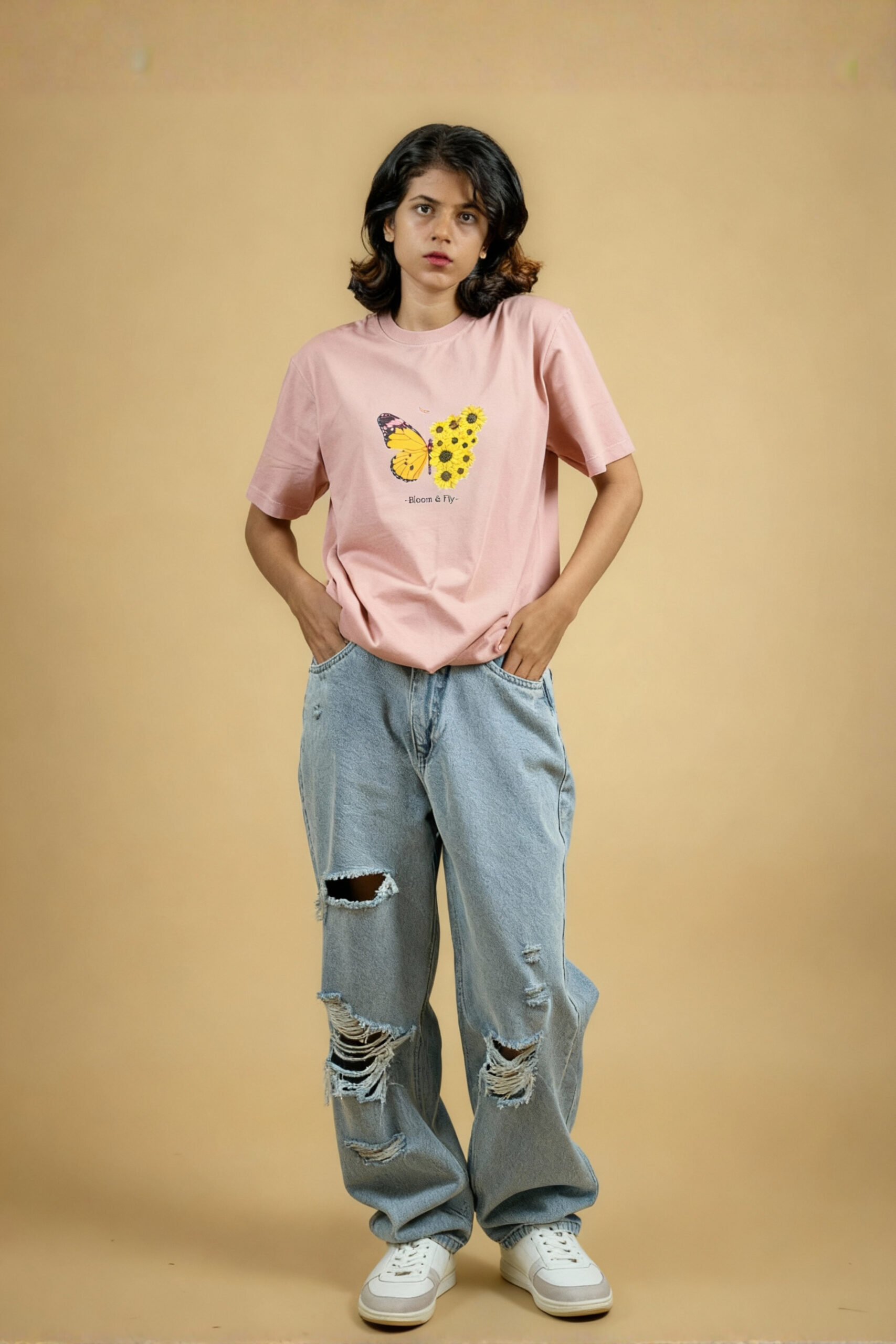 85 Pink Butterfly Oversized T-Shirt - Image 1